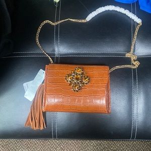 Orange Bedazzled Like Leather Purse